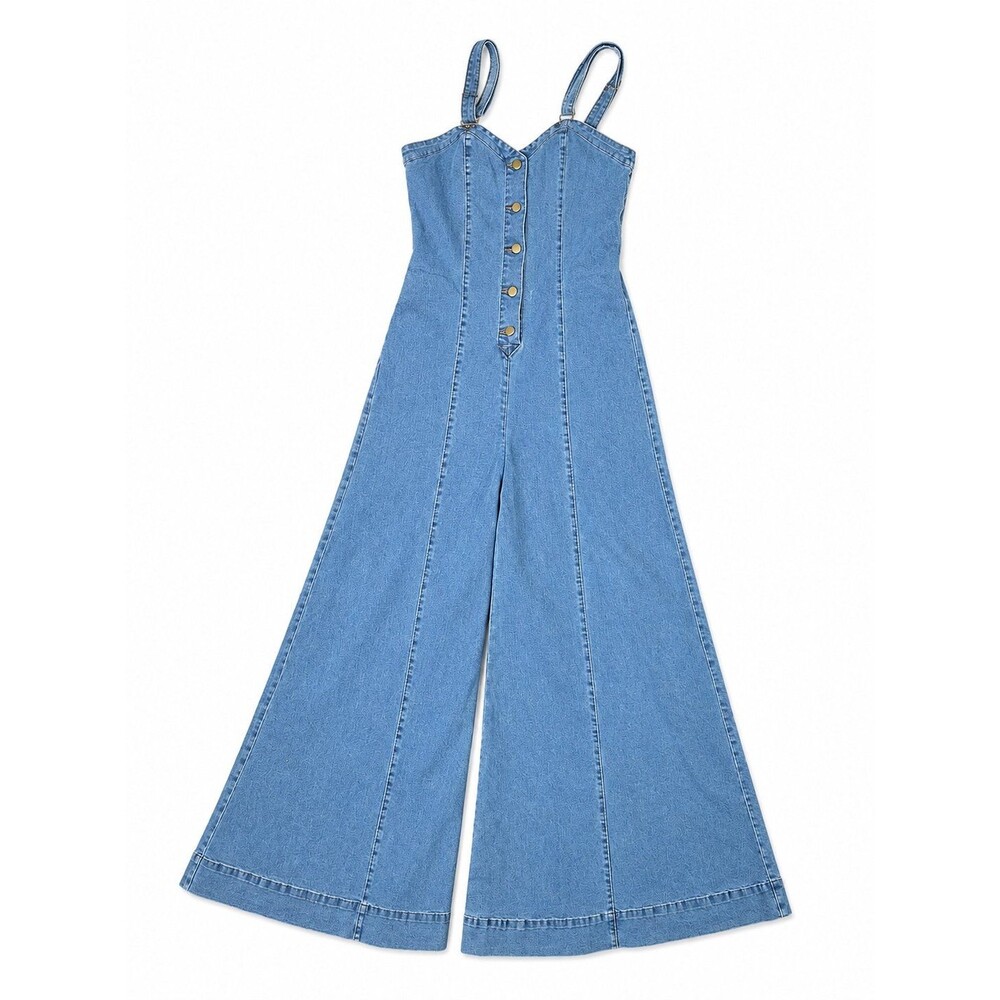 Boutique Soft Denim Wide-Leg Jumpsuit – Size Medium